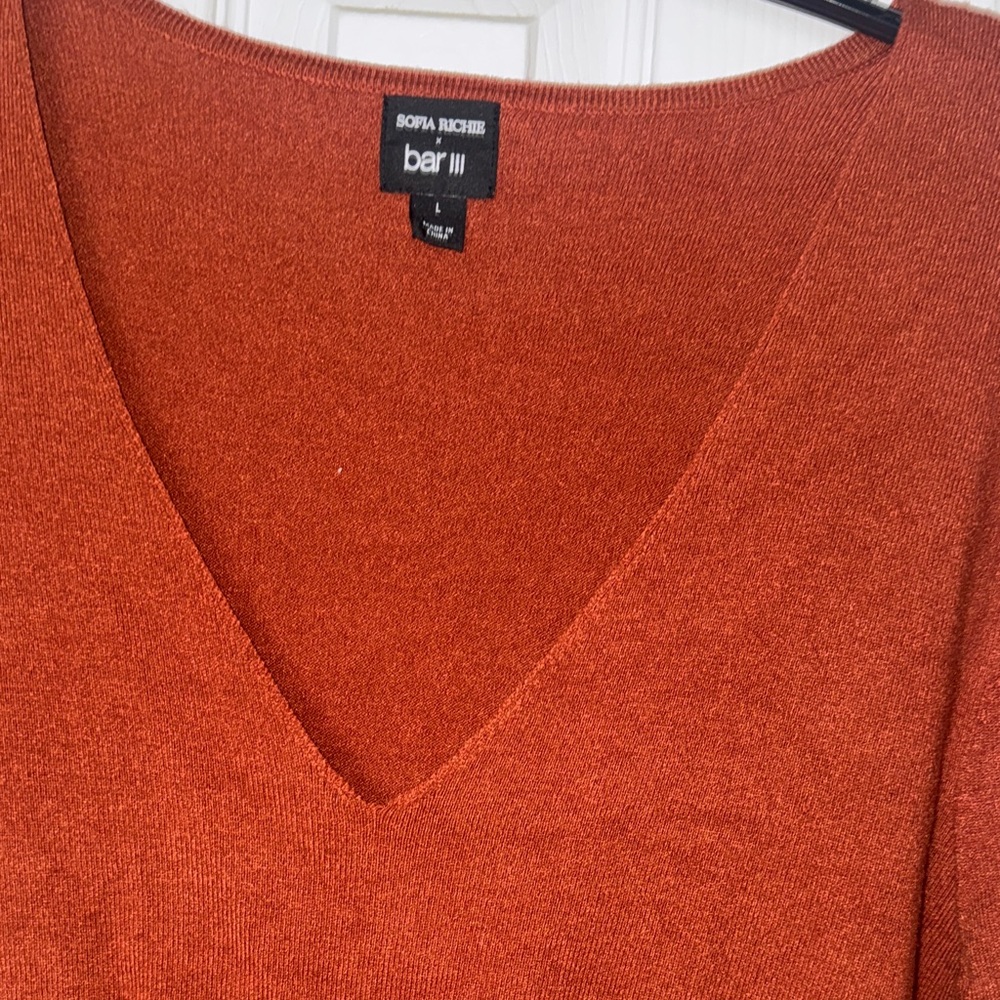Bar III Rust Long Sleeve Wrap Midi Dress - Picture 3 of 8
